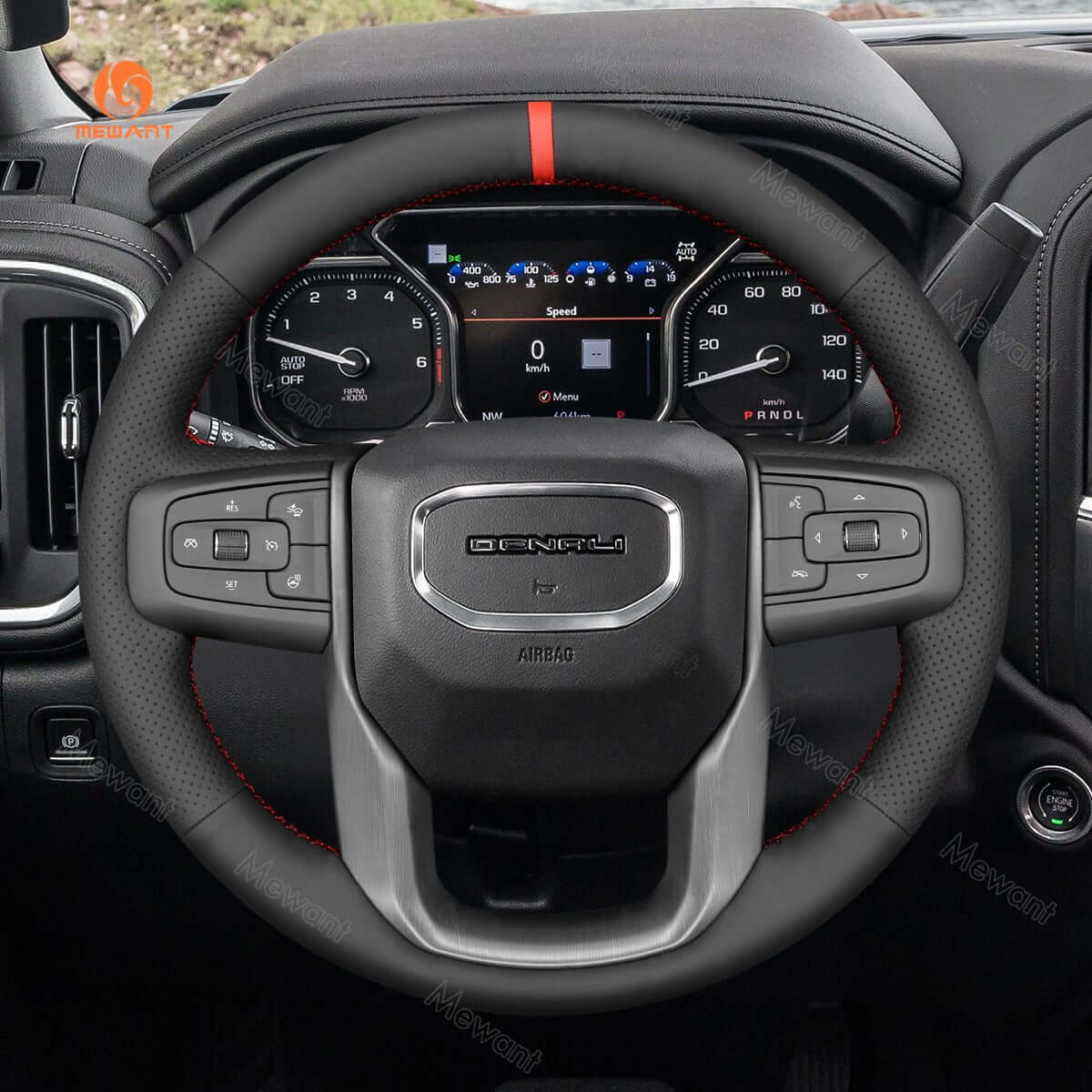 MEWANT Steering Wheel Cover for GMC Sierra 1500 Limited Sierra 2500 3500 Yukon XL 2019 - 2024 - Alcantara, Leather, Carbon Fiber, Easy Install, Non - Slip, Best Steering Wheel Cover