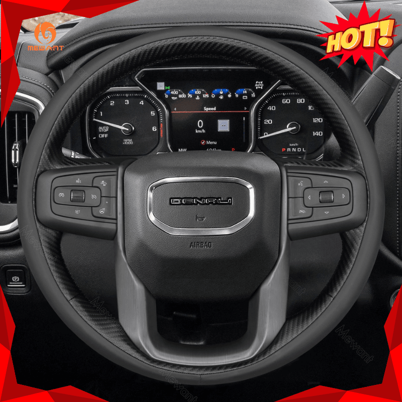 MEWANT Steering Wheel Cover for GMC Sierra 1500 Limited Sierra 2500 3500 Yukon XL 2019 - 2024 - Alcantara, Leather, Carbon Fiber, Easy Install, Non - Slip, Best Steering Wheel Cover