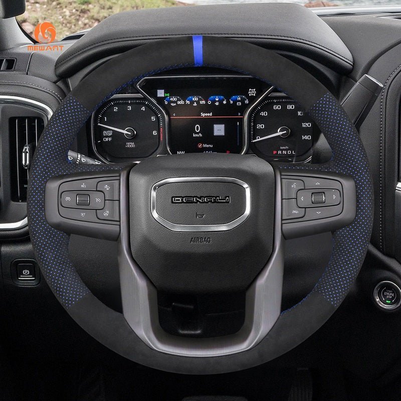MEWANT Steering Wheel Cover for GMC Sierra 1500 Limited Sierra 2500 3500 Yukon XL 2019 - 2024 - Alcantara, Leather, Carbon Fiber, Easy Install, Non - Slip, Best Steering Wheel Cover