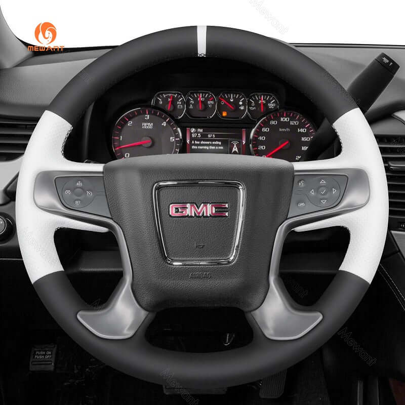 MEWANT Steering Wheel Cover for GMC Sierra 1500 Sierra 1500 Limited Sierra 2500 Sierra 3500 Yukon XL 2014 - 2020 - Alcantara, Leather, Carbon Fiber, Easy Install, Non - Slip, Best Steering Wheel Cover