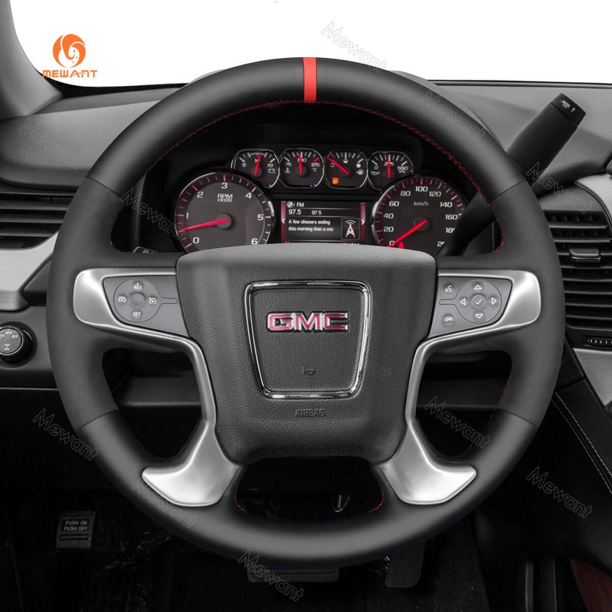MEWANT Steering Wheel Cover for GMC Sierra 1500 Sierra 1500 Limited Sierra 2500 Sierra 3500 Yukon XL 2014 - 2020 - Alcantara, Leather, Carbon Fiber, Easy Install, Non - Slip, Best Steering Wheel Cover