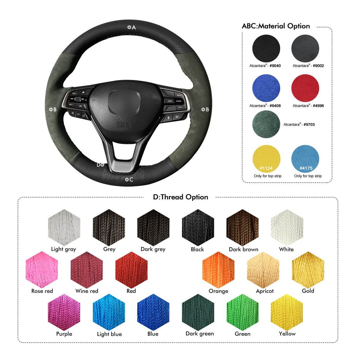 MEWANT Steering Wheel Cover for Honda Accord 10 X Insight Odyssey 2018 - 2022 - Alcantara, Leather, Carbon Fiber, Easy Install, Non - Slip, Best Steering Wheel Cover