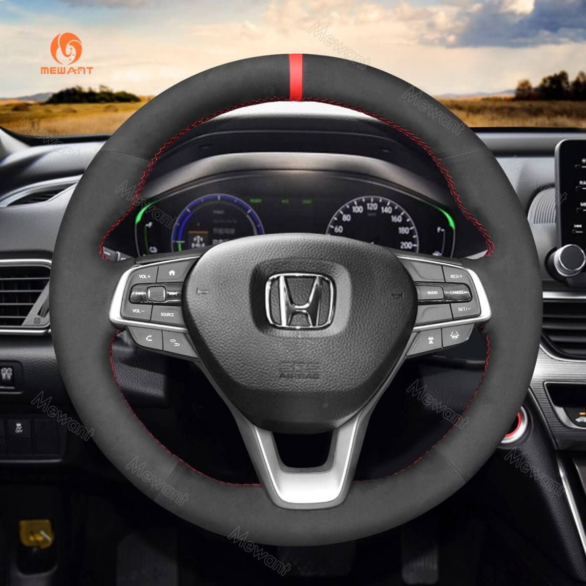 MEWANT Steering Wheel Cover for Honda Accord 10 X Insight Odyssey 2018 - 2022 - Alcantara, Leather, Carbon Fiber, Easy Install, Non - Slip, Best Steering Wheel Cover