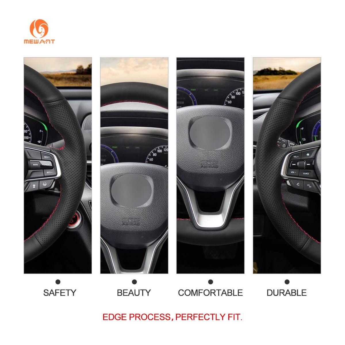 MEWANT Steering Wheel Cover for Honda Accord 10 X Insight Odyssey 2018 - 2022 - Alcantara, Leather, Carbon Fiber, Easy Install, Non - Slip, Best Steering Wheel Cover