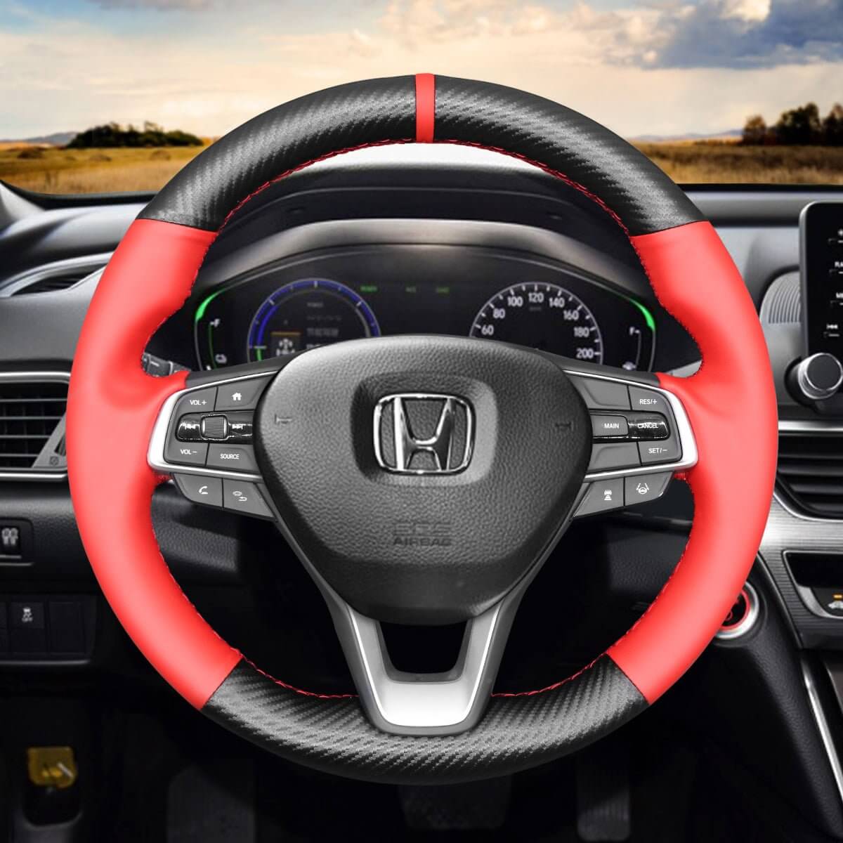 MEWANT Steering Wheel Cover for Honda Accord 10 X Insight Odyssey 2018 - 2022 - Alcantara, Leather, Carbon Fiber, Easy Install, Non - Slip, Best Steering Wheel Cover