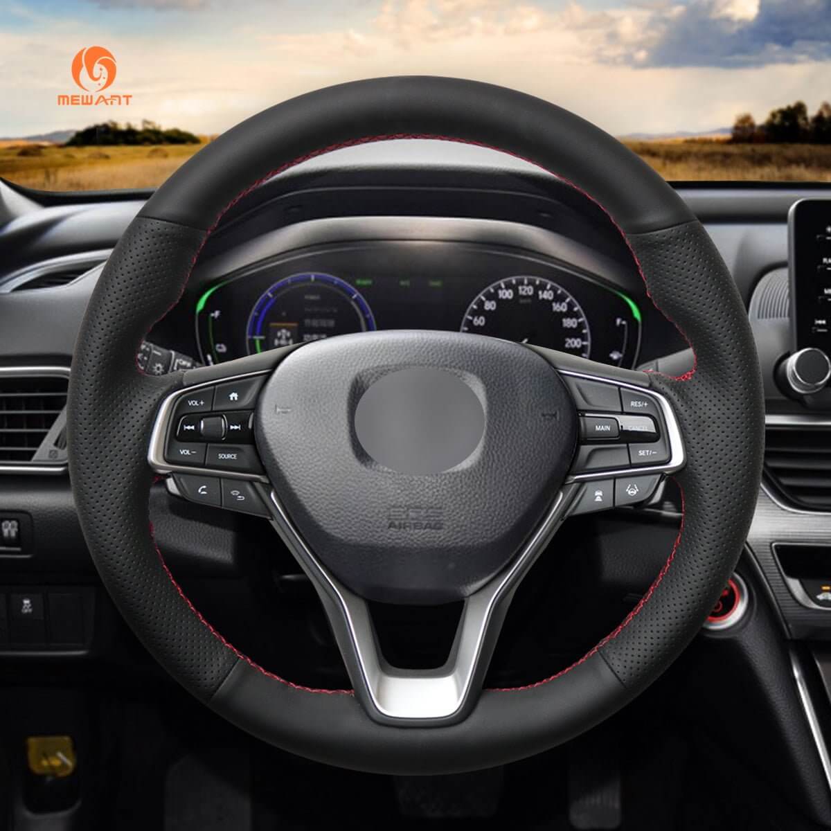 MEWANT Steering Wheel Cover for Honda Accord 10 X Insight Odyssey 2018 - 2022 - Alcantara, Leather, Carbon Fiber, Easy Install, Non - Slip, Best Steering Wheel Cover