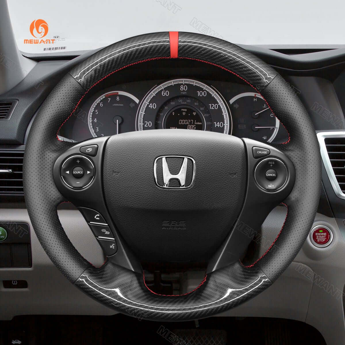 MEWANT Steering Wheel Cover for Honda Accord 9 Pilot Ridgeline Crosstour Odyssey 2013 - 2020 - Alcantara, Leather, Carbon Fiber, Easy Install, Non - Slip, Best Steering Wheel Cover