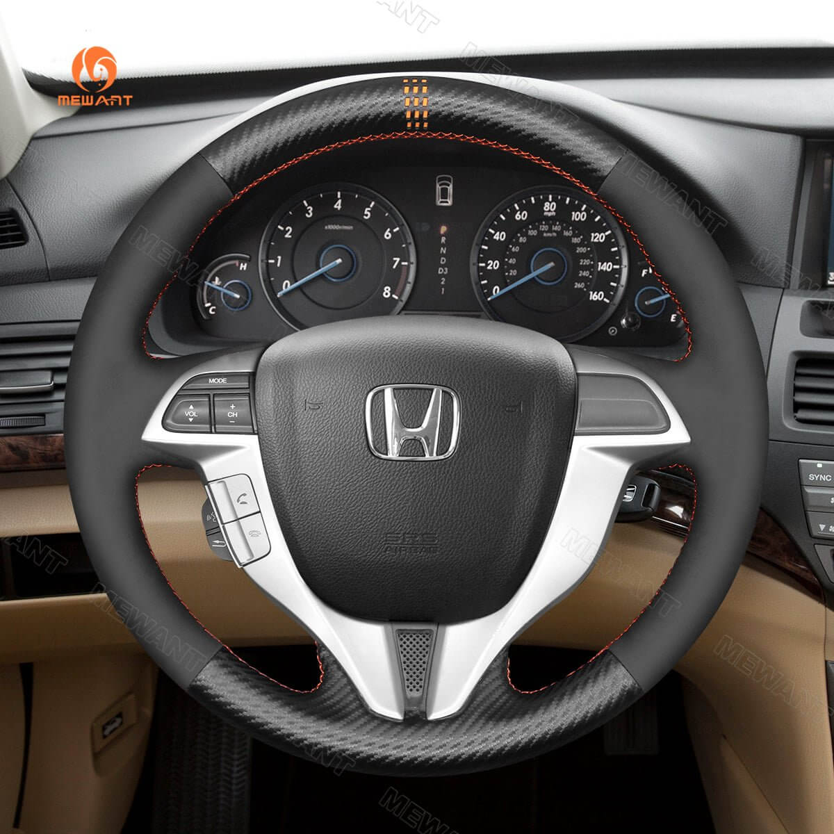 MEWANT Steering Wheel Cover for Honda Accord Coupe 8 Accord Crosstour 2008 - 2012 - Alcantara, Leather, Carbon Fiber, Easy Install, Non - Slip, Best Steering Wheel Cover