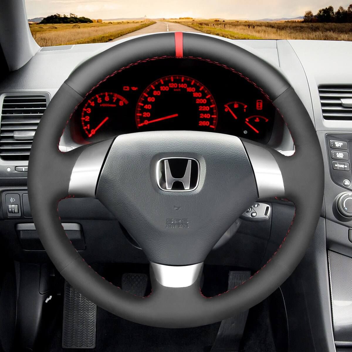 MEWANT Steering Wheel Cover for Honda / Acura Accord 7 TSX 2003 - 2008 - Alcantara, Leather, Carbon Fiber, Easy Install, Non - Slip, Best Steering Wheel Cover