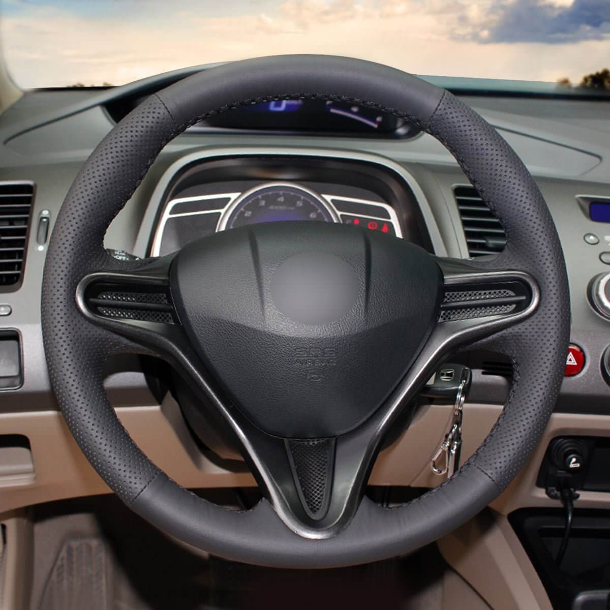 MEWANT Steering Wheel Cover for Honda / Acura Civic 8 CSX Civic Type R 2006 - 2011 - Alcantara, Leather, Carbon Fiber, Easy Install, Non - Slip, Best Steering Wheel Cover