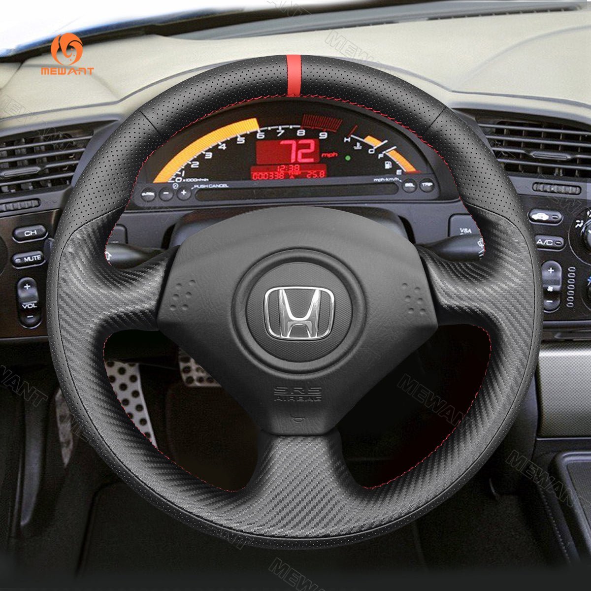 MEWANT Steering Wheel Cover for Honda / Acura RSX S2000 Civic SI Insight 2000 - 2009 - Alcantara, Leather, Carbon Fiber, Easy Install, Non - Slip, Best Steering Wheel Cover