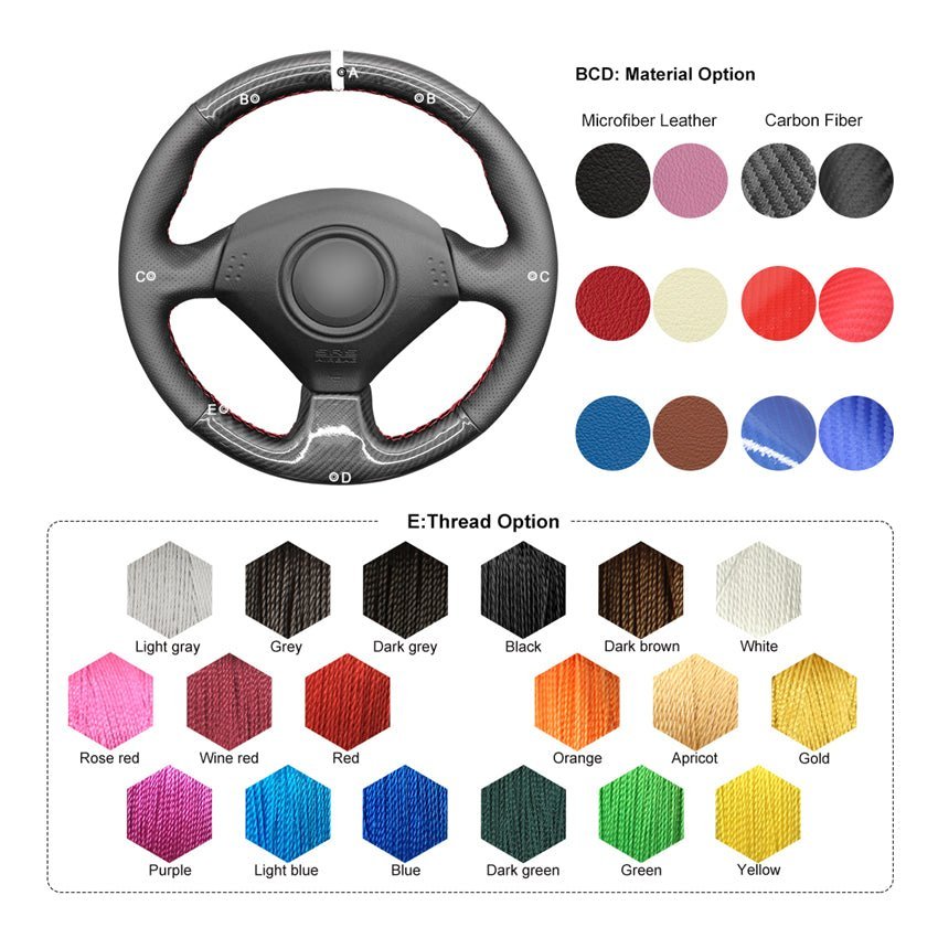 MEWANT Steering Wheel Cover for Honda / Acura RSX S2000 Civic SI Insight 2000 - 2009 - Alcantara, Leather, Carbon Fiber, Easy Install, Non - Slip, Best Steering Wheel Cover