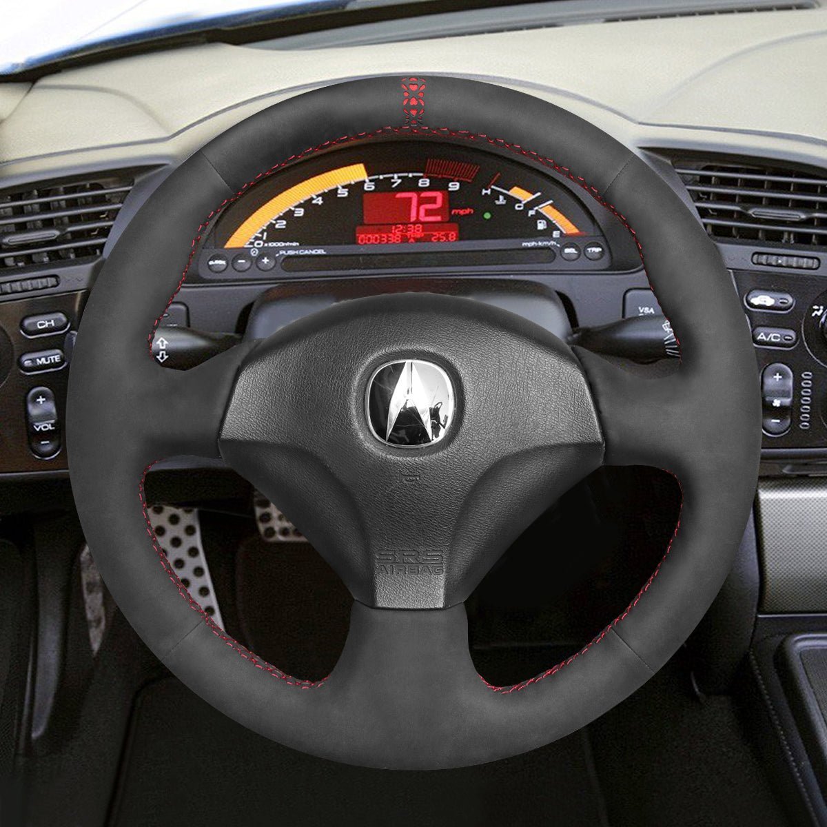MEWANT Steering Wheel Cover for Honda / Acura RSX S2000 Civic SI Insight 2000 - 2009 - Alcantara, Leather, Carbon Fiber, Easy Install, Non - Slip, Best Steering Wheel Cover
