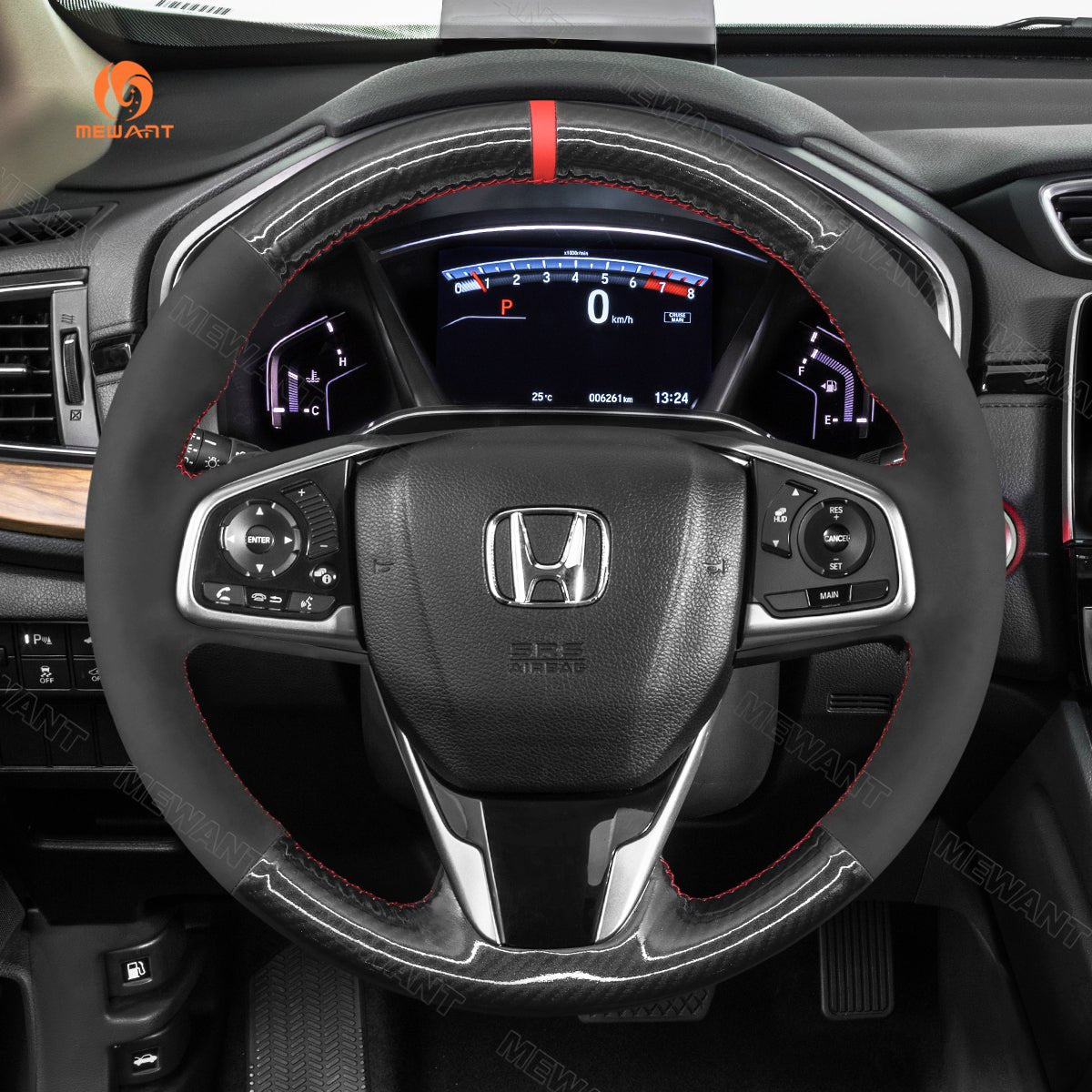 MEWANT Steering Wheel Cover for Honda Civic 10 X CR - V CRV Clarity 2016 - 2021 - Alcantara, Leather, Carbon Fiber, Easy Install, Non - Slip, Best Steering Wheel Cover