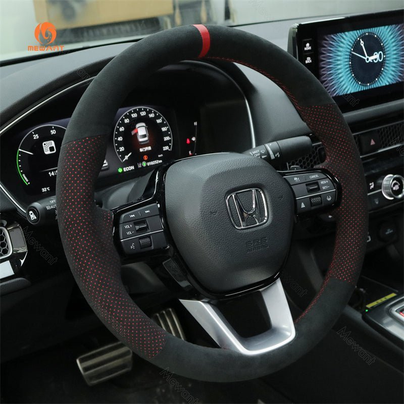 MEWANT Steering Wheel Cover for Honda Civic 11 XI 2021 - 2022 - Alcantara, Leather, Carbon Fiber, Easy Install, Non - Slip, Best Steering Wheel Cover