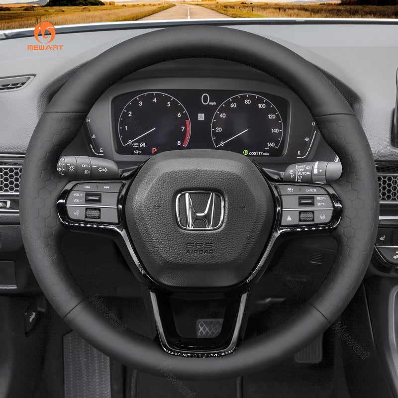 MEWANT Steering Wheel Cover for Honda Civic 11 XI 2021 - 2022 - Alcantara, Leather, Carbon Fiber, Easy Install, Non - Slip, Best Steering Wheel Cover