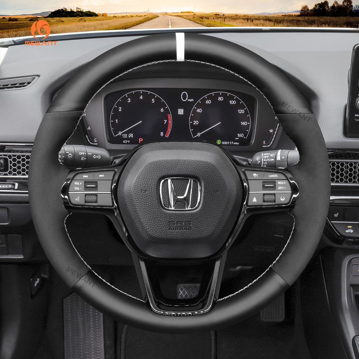 MEWANT Steering Wheel Cover for Honda Civic 11 XI 2021 - 2022 - Alcantara, Leather, Carbon Fiber, Easy Install, Non - Slip, Best Steering Wheel Cover