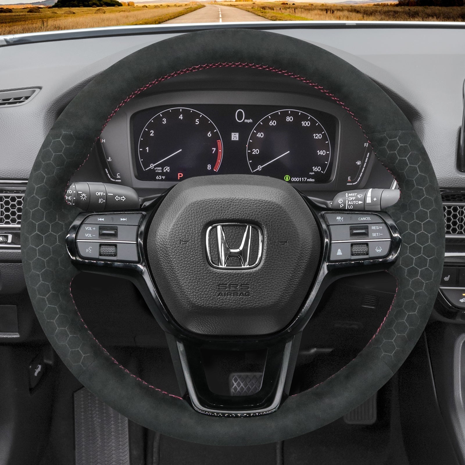 MEWANT Steering Wheel Cover for Honda Civic 11 XI 2021 - 2022 - Alcantara, Leather, Carbon Fiber, Easy Install, Non - Slip, Best Steering Wheel Cover