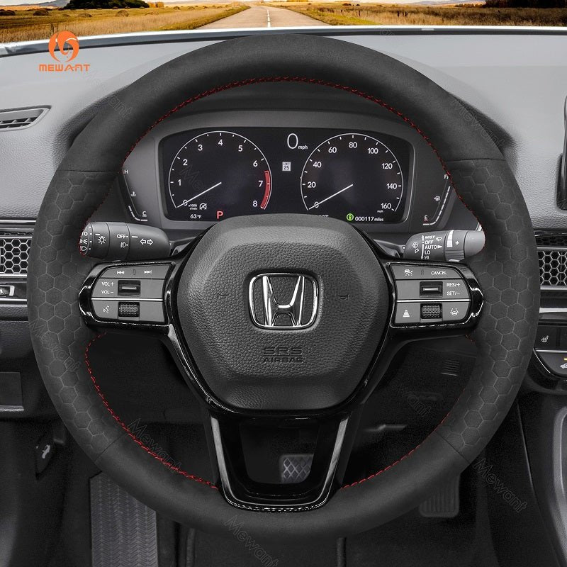 MEWANT Steering Wheel Cover for Honda Civic 11 XI 2021 - 2022 - Alcantara, Leather, Carbon Fiber, Easy Install, Non - Slip, Best Steering Wheel Cover
