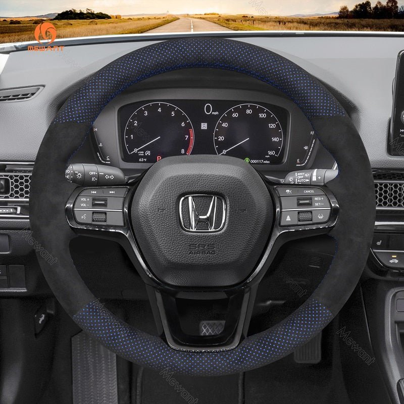 MEWANT Steering Wheel Cover for Honda Civic 11 XI 2021 - 2022 - Alcantara, Leather, Carbon Fiber, Easy Install, Non - Slip, Best Steering Wheel Cover