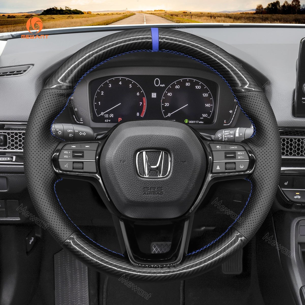 MEWANT Steering Wheel Cover for Honda Civic 11 XI 2021 - 2022 - Alcantara, Leather, Carbon Fiber, Easy Install, Non - Slip, Best Steering Wheel Cover