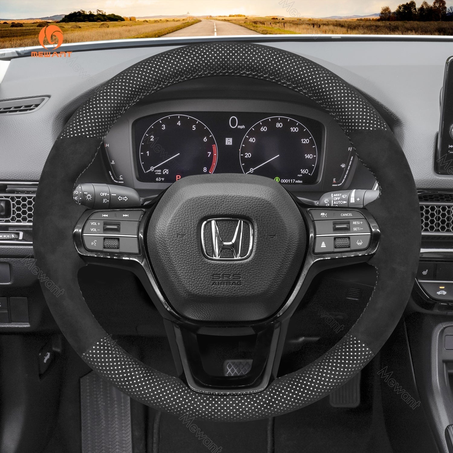 MEWANT Steering Wheel Cover for Honda Civic 11 XI 2021 - 2022 - Alcantara, Leather, Carbon Fiber, Easy Install, Non - Slip, Best Steering Wheel Cover