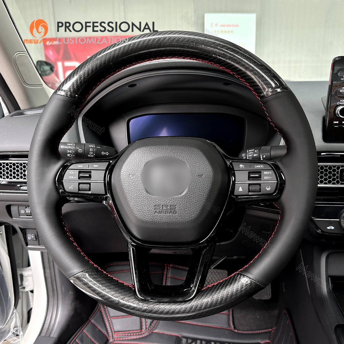 MEWANT Steering Wheel Cover for Honda Civic 11 XI 2021 - 2022 - Alcantara, Leather, Carbon Fiber, Easy Install, Non - Slip, Best Steering Wheel Cover