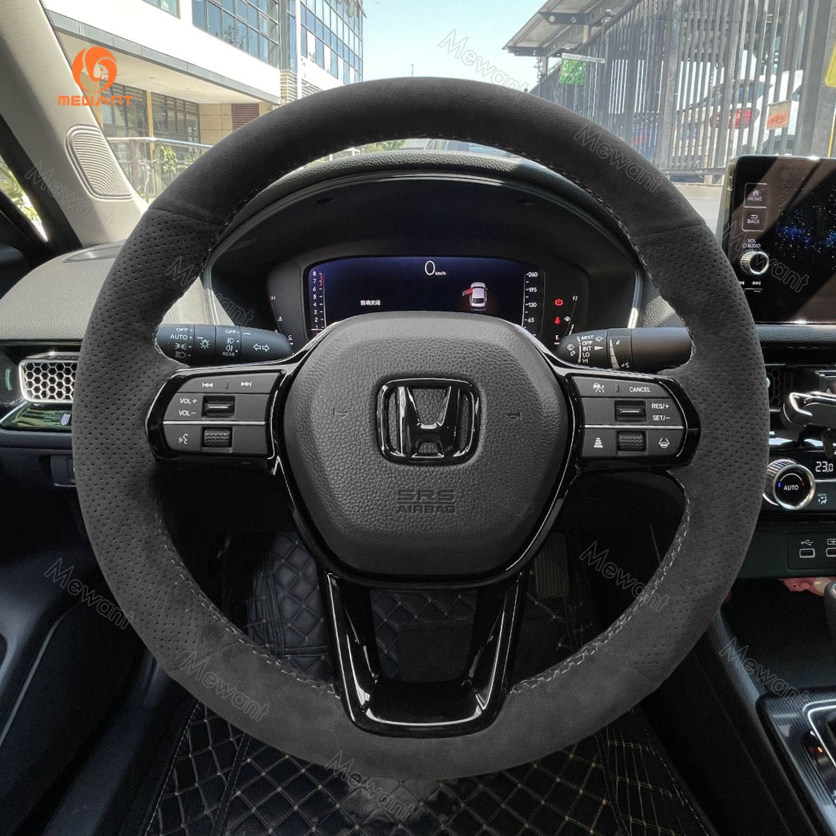 MEWANT Steering Wheel Cover for Honda Civic 11 XI 2021 - 2022 - Alcantara, Leather, Carbon Fiber, Easy Install, Non - Slip, Best Steering Wheel Cover