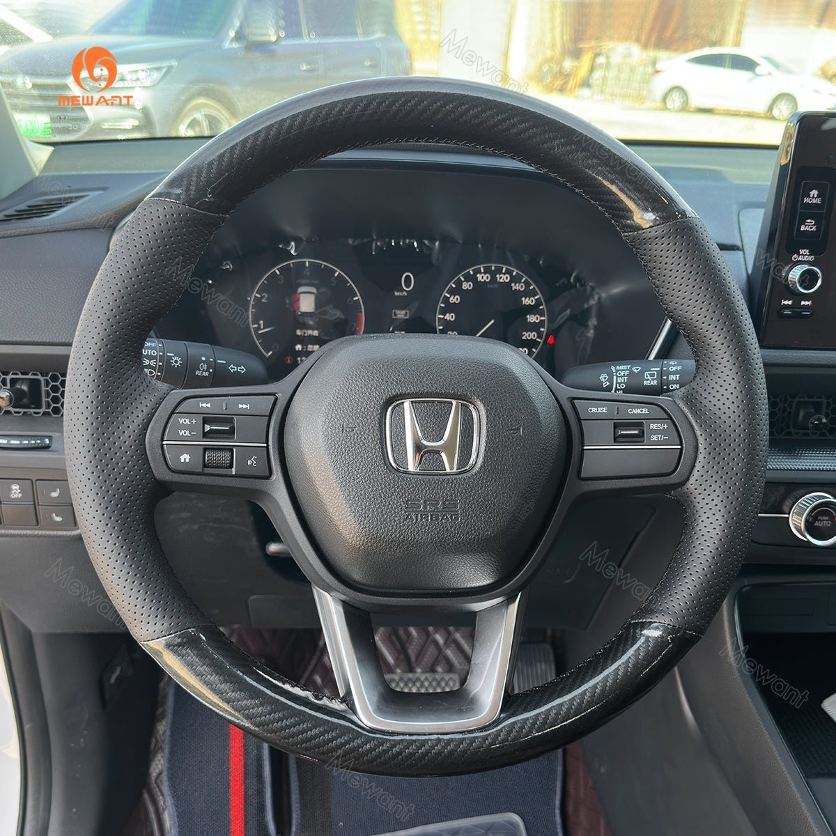 MEWANT Steering Wheel Cover for Honda Civic 11 XI 2021 - 2022 - Alcantara, Leather, Carbon Fiber, Easy Install, Non - Slip, Best Steering Wheel Cover