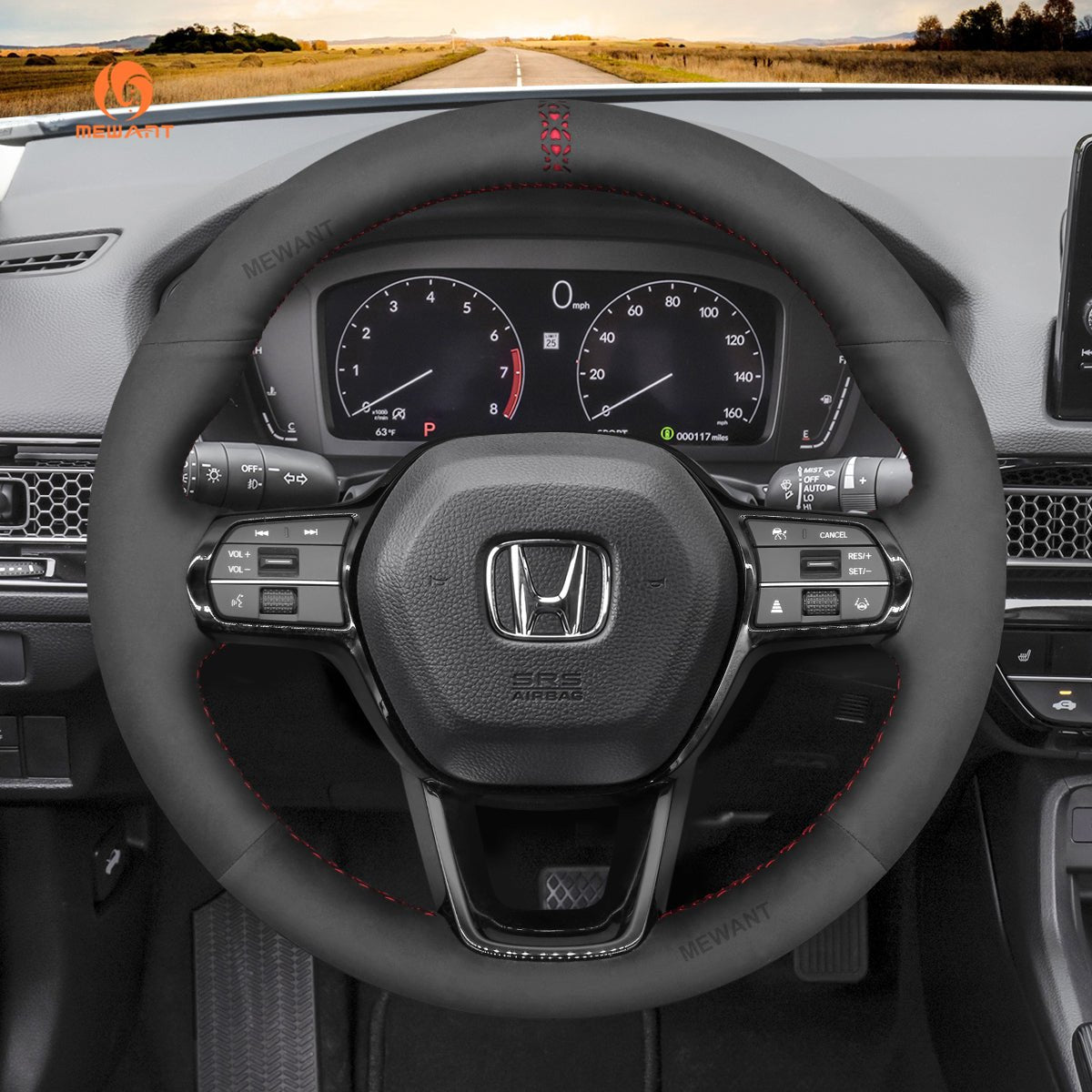 MEWANT Steering Wheel Cover for Honda Civic 11 XI 2021 - 2022 - Alcantara, Leather, Carbon Fiber, Easy Install, Non - Slip, Best Steering Wheel Cover