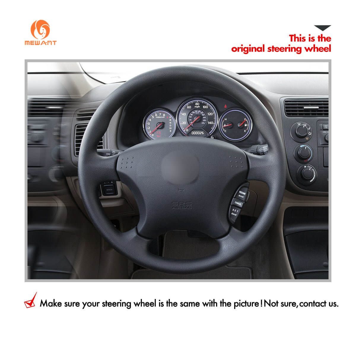 MEWANT Steering Wheel Cover for Honda Civic 7 2003 - 2005 - Alcantara, Leather, Carbon Fiber, Easy Install, Non - Slip, Best Steering Wheel Cover