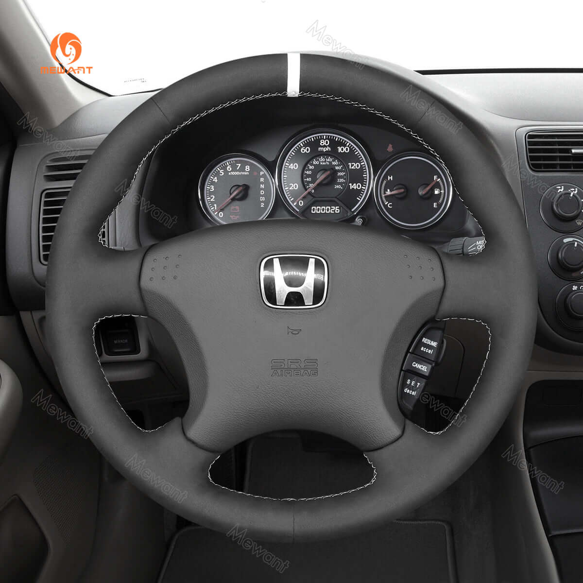MEWANT Steering Wheel Cover for Honda Civic 7 2003 - 2005 - Alcantara, Leather, Carbon Fiber, Easy Install, Non - Slip, Best Steering Wheel Cover
