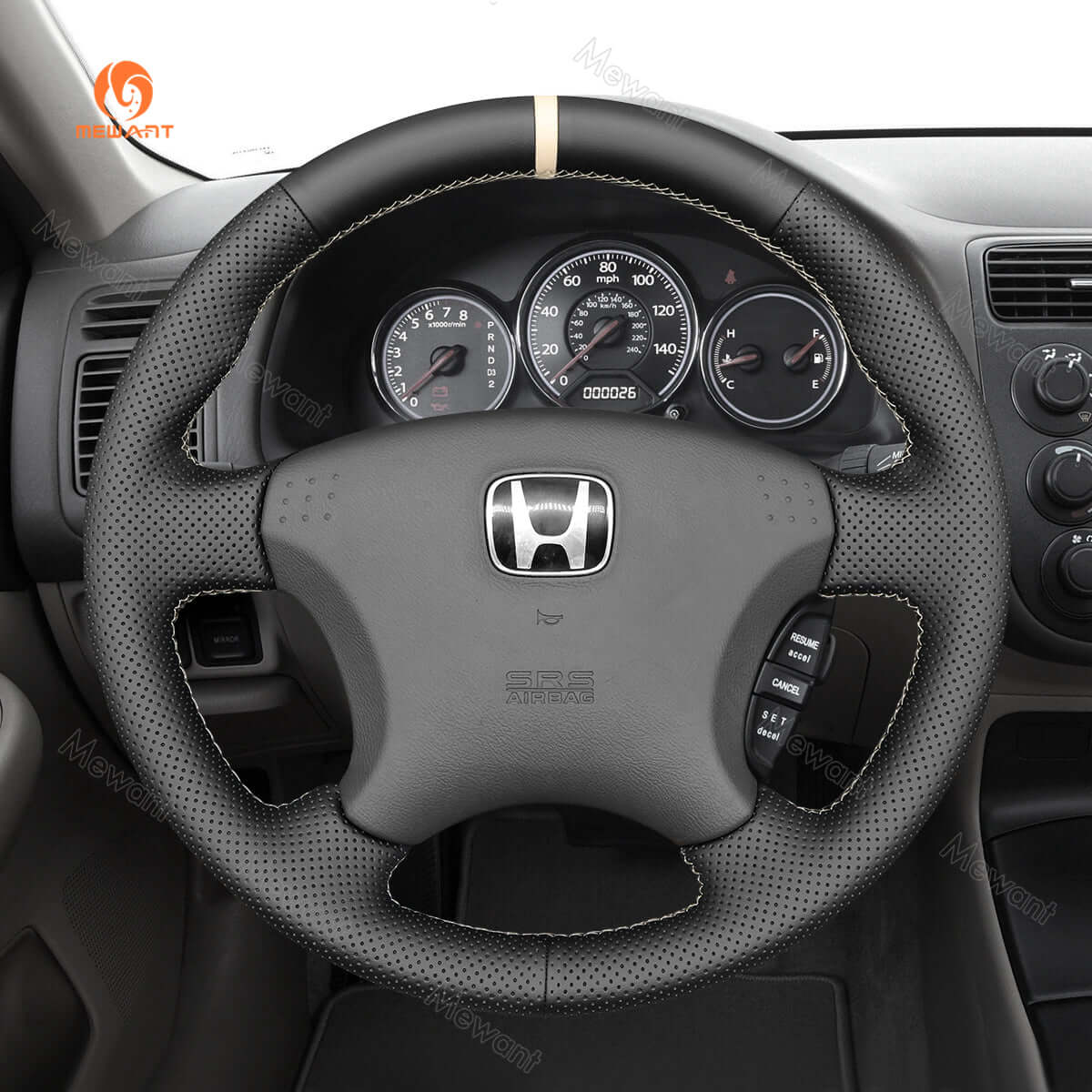 MEWANT Steering Wheel Cover for Honda Civic 7 2003 - 2005 - Alcantara, Leather, Carbon Fiber, Easy Install, Non - Slip, Best Steering Wheel Cover