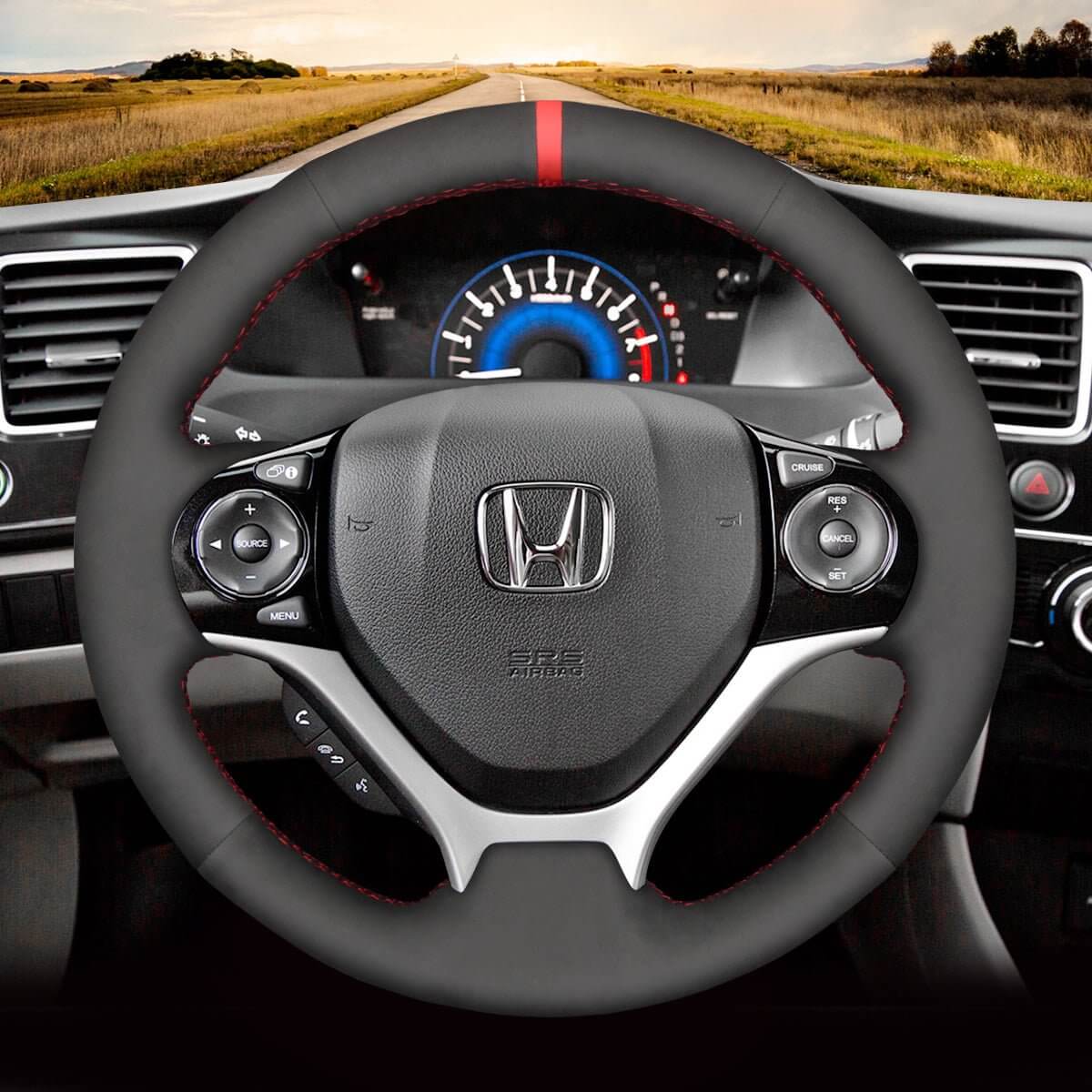 MEWANT Steering Wheel Cover for Honda Civic 9 2012 - 2017 - Alcantara, Leather, Carbon Fiber, Easy Install, Non - Slip, Best Steering Wheel Cover