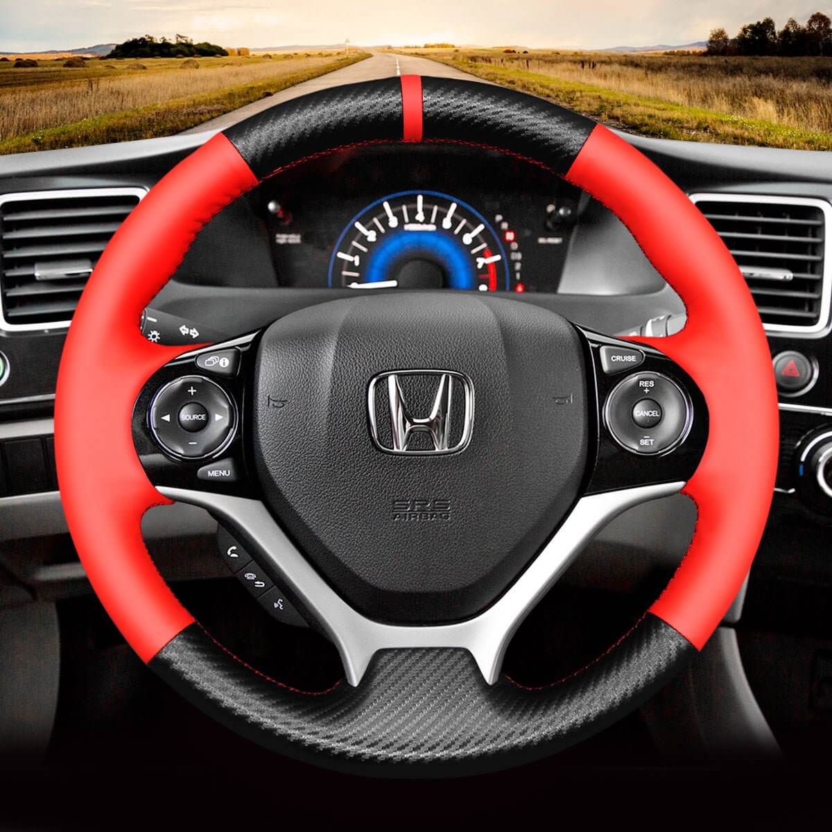 MEWANT Steering Wheel Cover for Honda Civic 9 2012 - 2017 - Alcantara, Leather, Carbon Fiber, Easy Install, Non - Slip, Best Steering Wheel Cover
