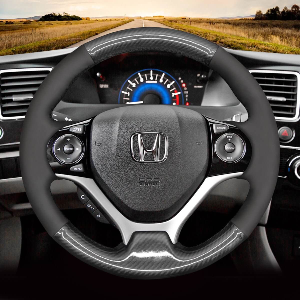 MEWANT Steering Wheel Cover for Honda Civic 9 2012 - 2017 - Alcantara, Leather, Carbon Fiber, Easy Install, Non - Slip, Best Steering Wheel Cover