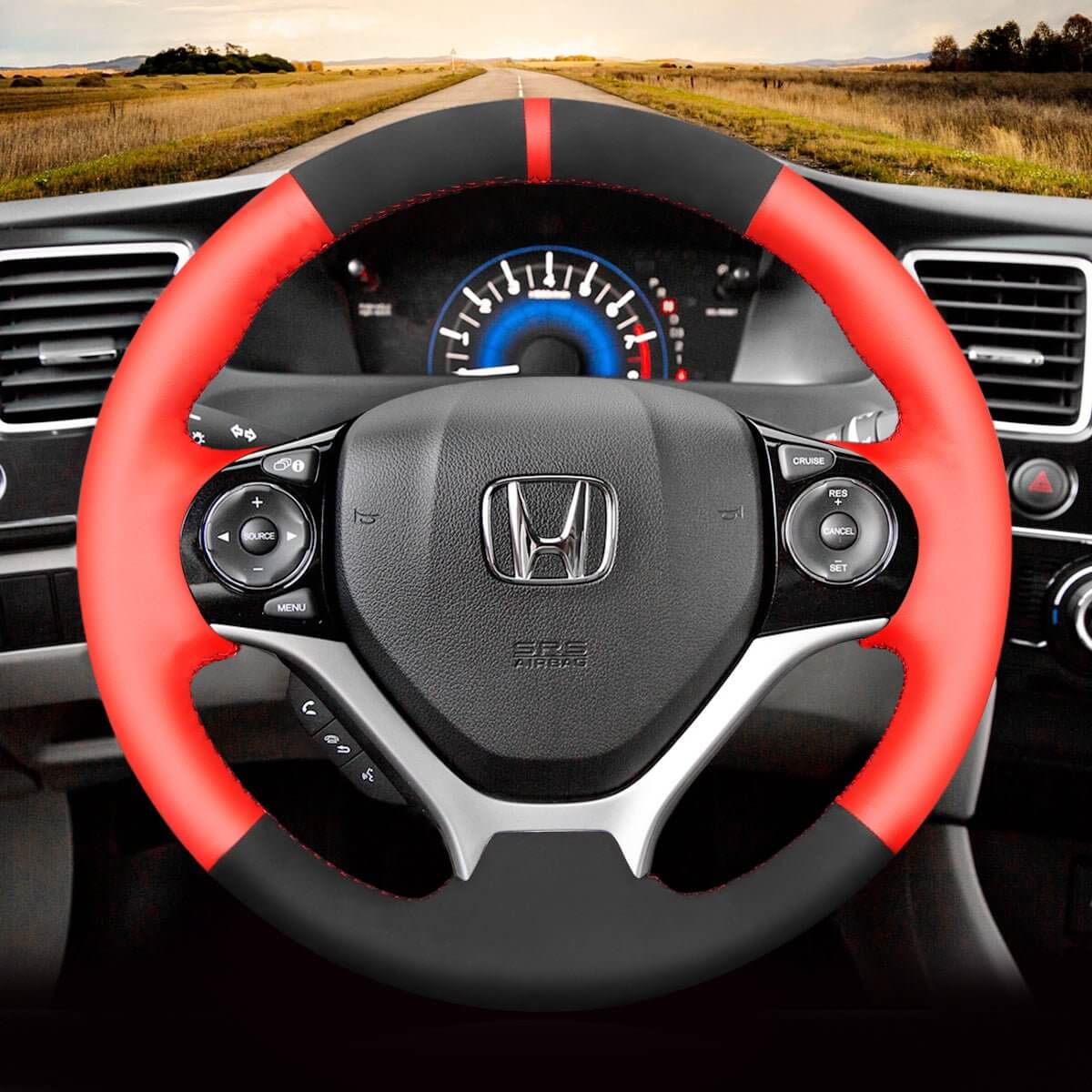 MEWANT Steering Wheel Cover for Honda Civic 9 2012 - 2017 - Alcantara, Leather, Carbon Fiber, Easy Install, Non - Slip, Best Steering Wheel Cover