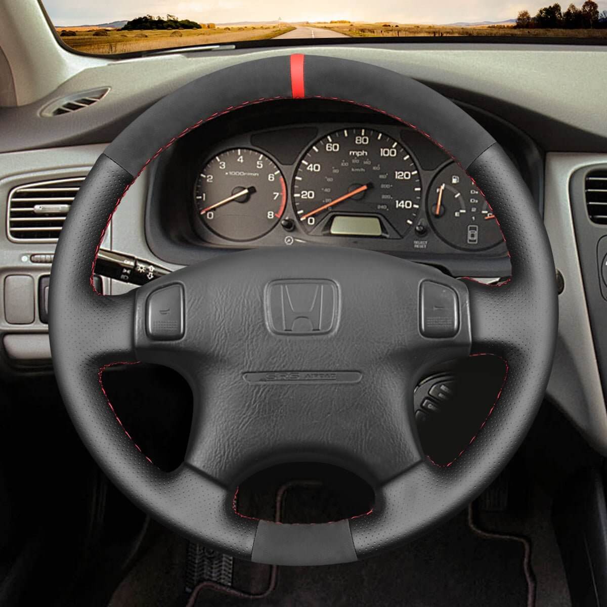 MEWANT Steering Wheel Cover for Honda Civic CR - V CRV Prelude 1996 - 2001 - Alcantara, Leather, Carbon Fiber, Easy Install, Non - Slip, Best Steering Wheel Cover