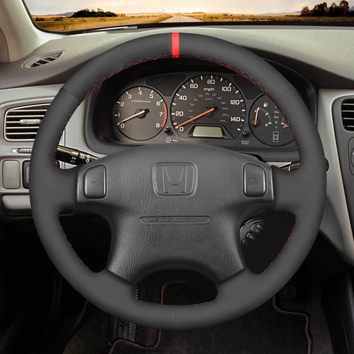 MEWANT Steering Wheel Cover for Honda Civic CR - V CRV Prelude 1996 - 2001 - Alcantara, Leather, Carbon Fiber, Easy Install, Non - Slip, Best Steering Wheel Cover