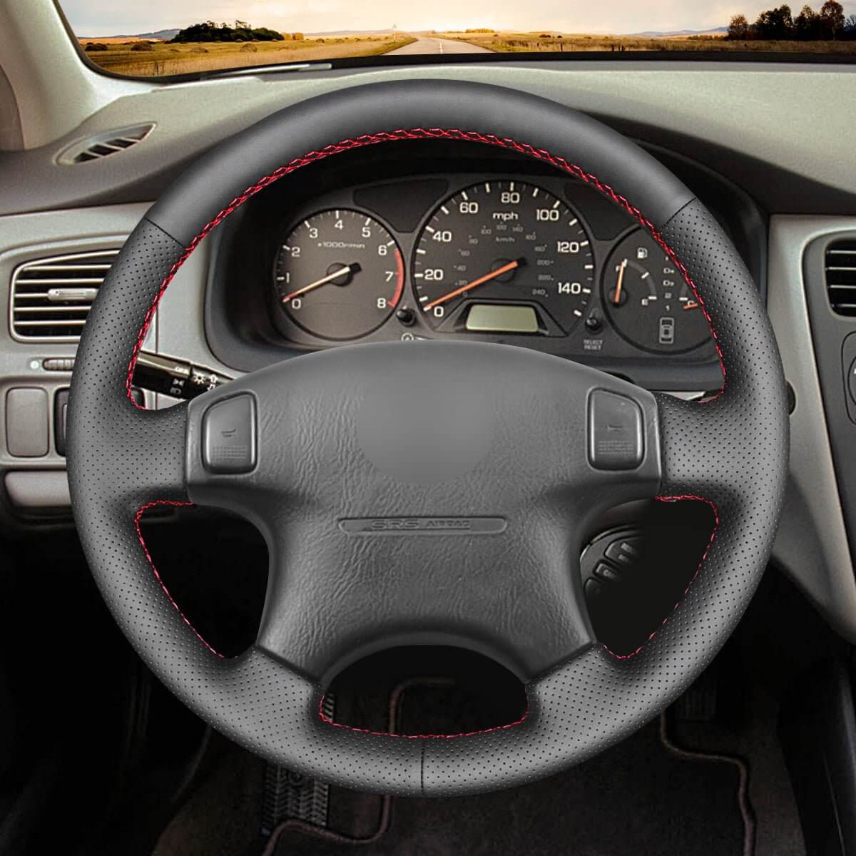 MEWANT Steering Wheel Cover for Honda Civic CR - V CRV Prelude 1996 - 2001 - Alcantara, Leather, Carbon Fiber, Easy Install, Non - Slip, Best Steering Wheel Cover