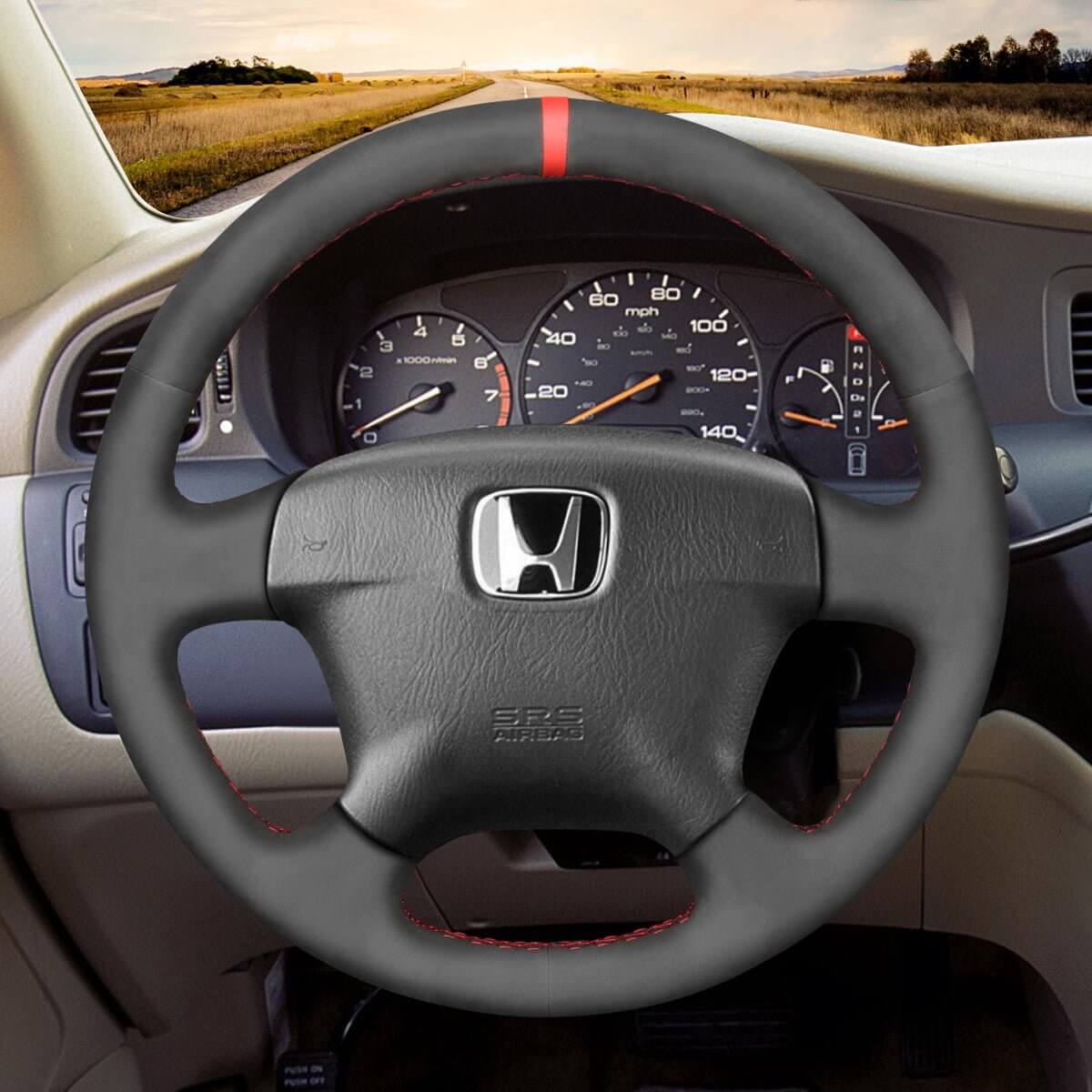 MEWANT Steering Wheel Cover for Honda Civic Odyssey Stream 2000 - 2004 - Alcantara, Leather, Carbon Fiber, Easy Install, Non - Slip, Best Steering Wheel Cover