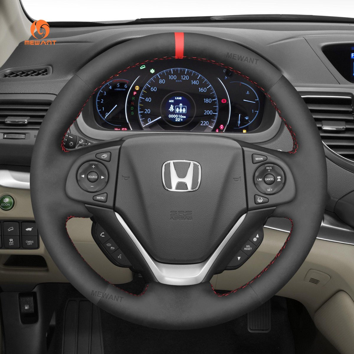 MEWANT Steering Wheel Cover for Honda CR - V CRV 2012 - 2018 - Alcantara, Leather, Carbon Fiber, Easy Install, Non - Slip, Best Steering Wheel Cover