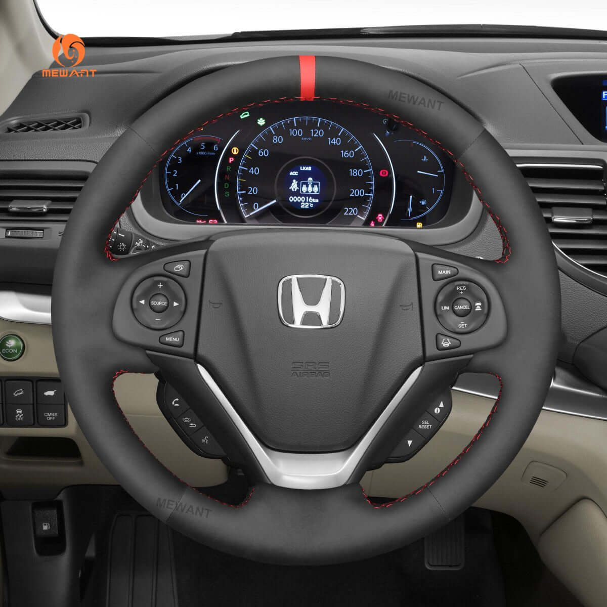 MEWANT Steering Wheel Cover for Honda CR - V CRV 2012 - 2018 - Alcantara, Leather, Carbon Fiber, Easy Install, Non - Slip, Best Steering Wheel Cover