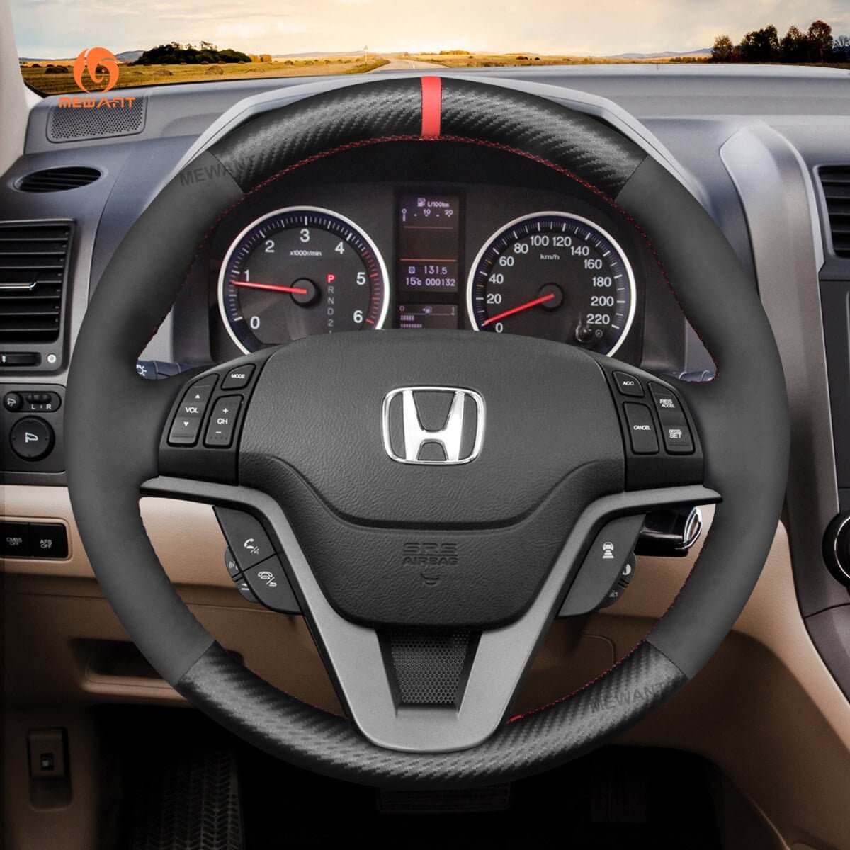 MEWANT Steering Wheel Cover for Honda CR - V CRV Crossroad 2021 - 2023 - Alcantara, Leather, Carbon Fiber, Easy Install, Non - Slip, Best Steering Wheel Cover