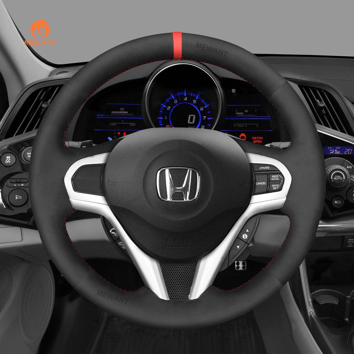 MEWANT Steering Wheel Cover for Honda CR - Z CRZ 2011 - 2016 - Alcantara, Leather, Carbon Fiber, Easy Install, Non - Slip, Best Steering Wheel Cover