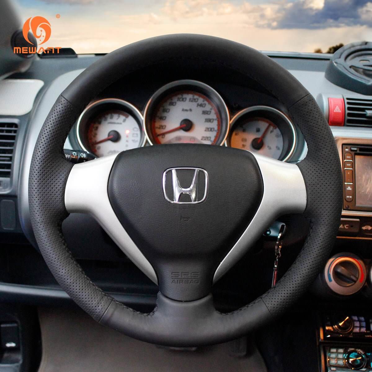 MEWANT Steering Wheel Cover for Honda Fit Honda Jazz 2005 - 2008 - Alcantara, Leather, Carbon Fiber, Easy Install, Non - Slip, Best Steering Wheel Cover