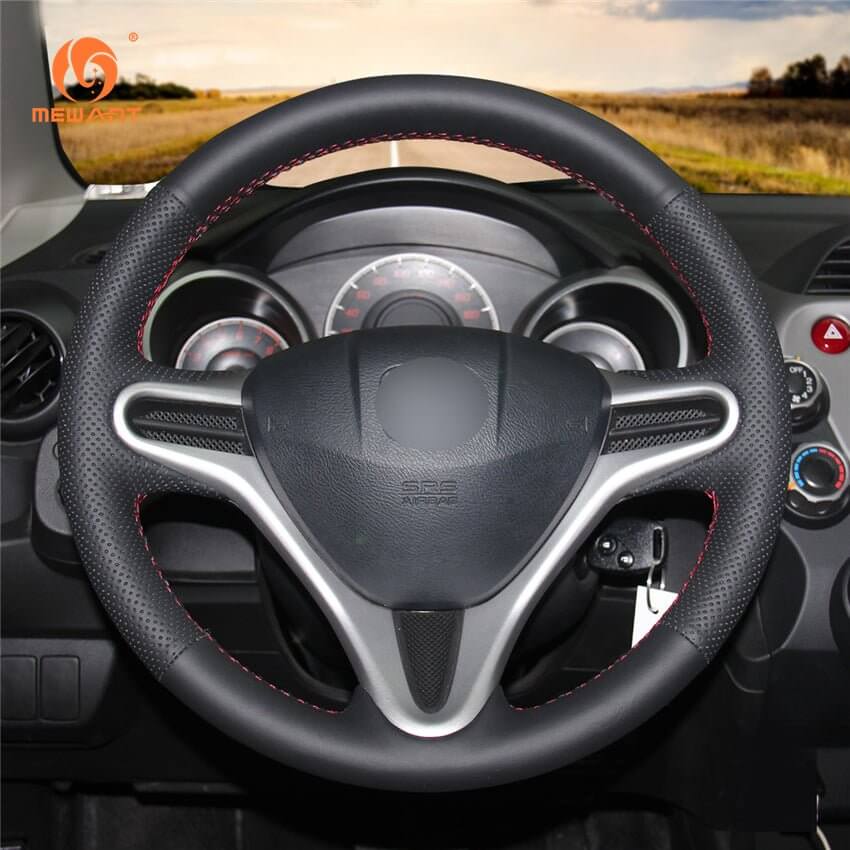 MEWANT Steering Wheel Cover for Honda Fit Insight Jazz City 2008 - 2015 - Alcantara, Leather, Carbon Fiber, Easy Install, Non - Slip, Best Steering Wheel Cover