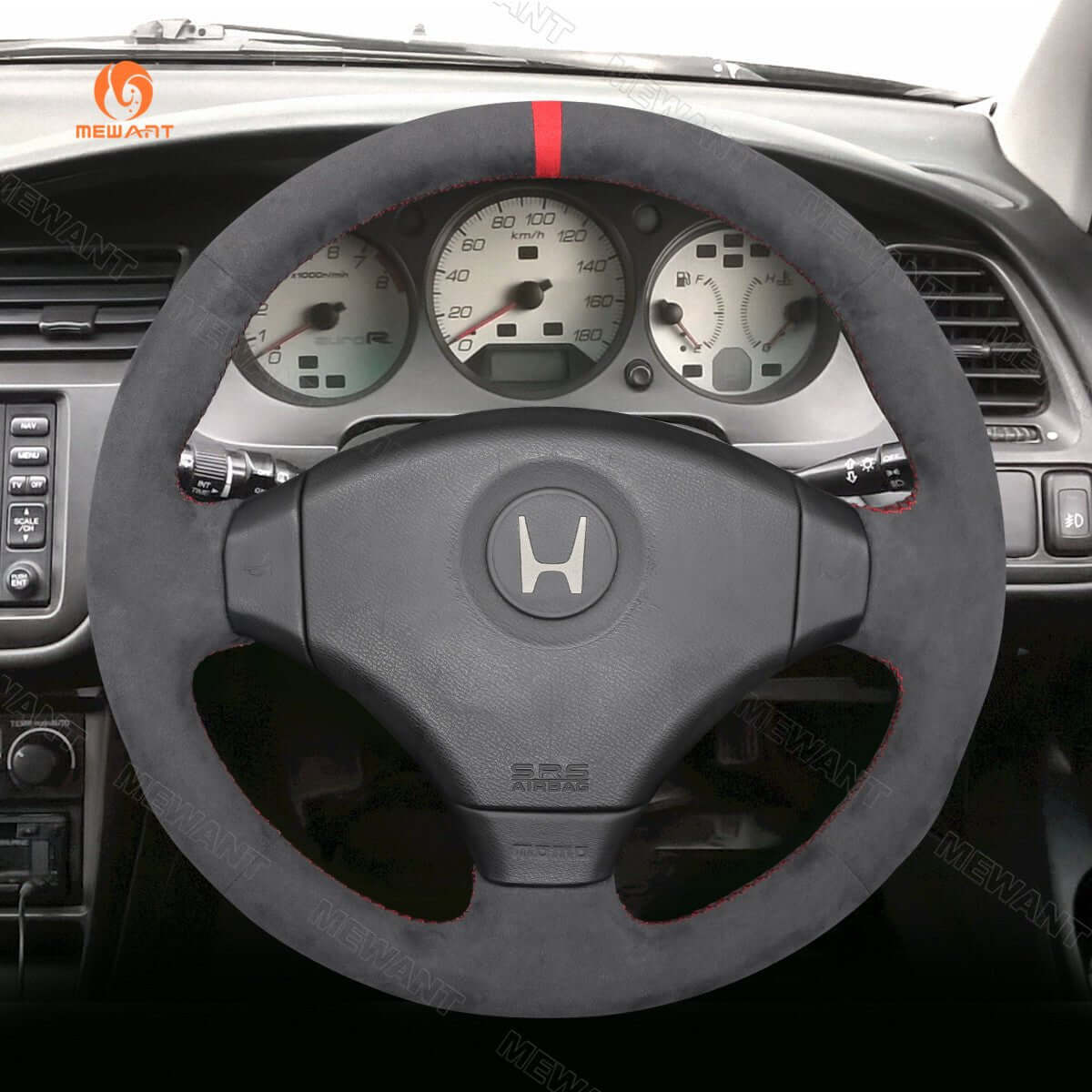 MEWANT Steering Wheel Cover for Honda Integra Type R DC2 Civic Type R EK9 Accord Type R 1997 - 2002 - Alcantara, Leather, Carbon Fiber, Easy Install, Non - Slip, Best Steering Wheel Cover