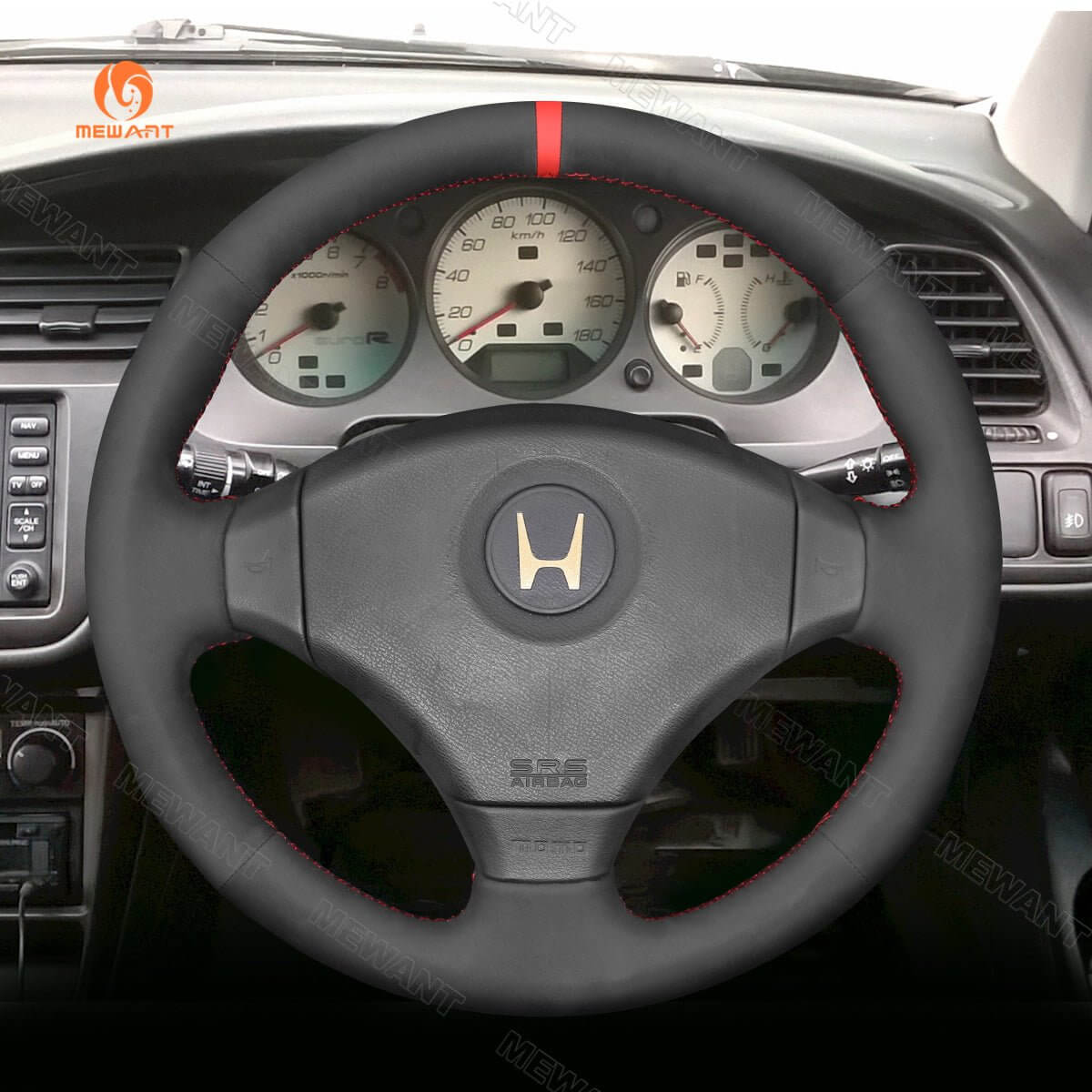 MEWANT Steering Wheel Cover for Honda Integra Type R DC2 Civic Type R EK9 Accord Type R 1997 - 2003 - Alcantara, Leather, Carbon Fiber, Easy Install, Non - Slip, Best Steering Wheel Cover