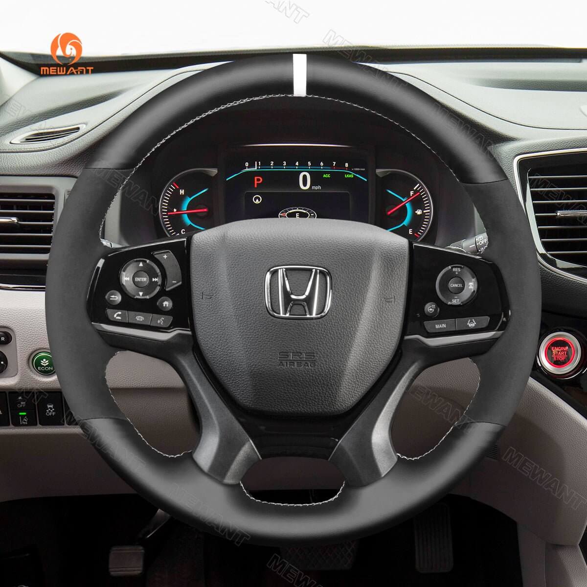 MEWANT Steering Wheel Cover for Honda Pilot Passport Odyssey 2018 - 2022 - Alcantara, Leather, Carbon Fiber, Easy Install, Non - Slip, Best Steering Wheel Cover